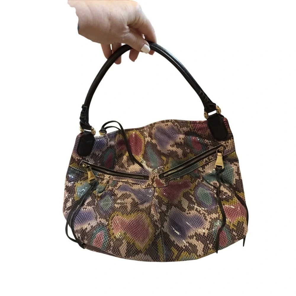 Aimee Kestenberg Multi-Color Snakeskin Embossed Leather Hobo Bag Gold Hardware